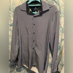 Tom Baine blue and white performance Shirt Mens small Slim Fit Button Down